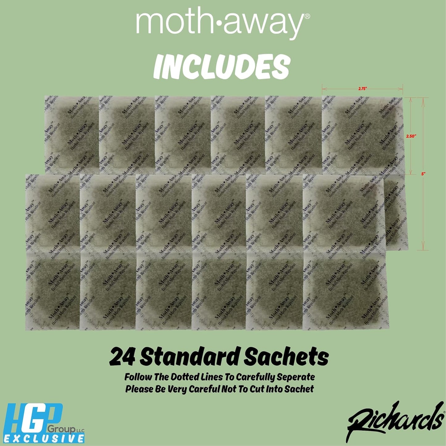 Richards Homewares Moth Away Sachets – 24-Pack Natural Herbal Moth Repellent, Non-Toxic &
