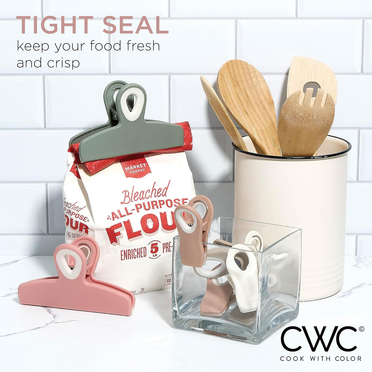COOK WITH COLOR Bag Clips - Heavy Duty Chip Clip and Refrigerator Magnet Clips for Food Storage