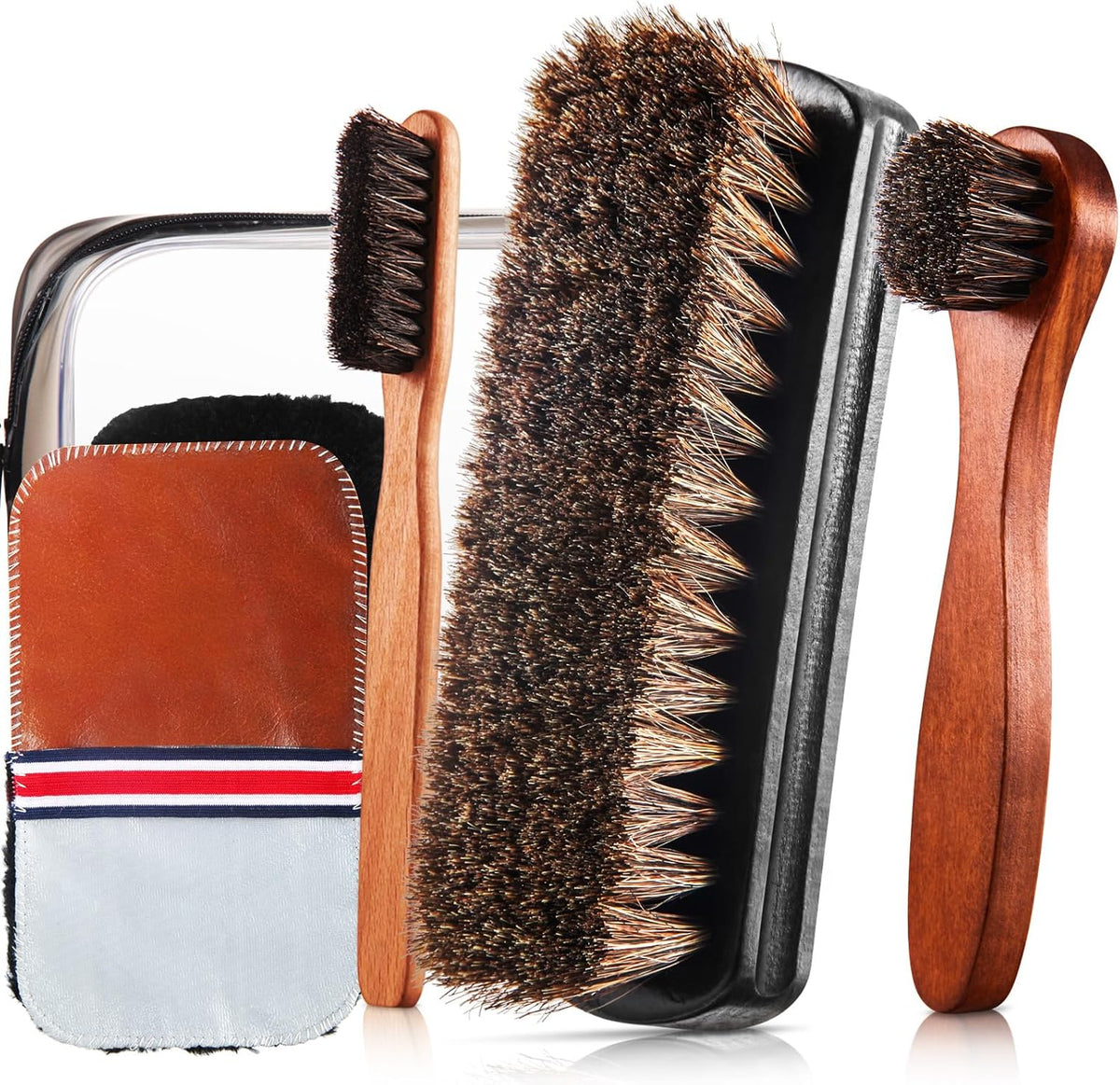 6 Pcs Horsehair Shine Shoes Brush Kit Polish Dauber Applicators Cleaning Leather Shoes Boots Care