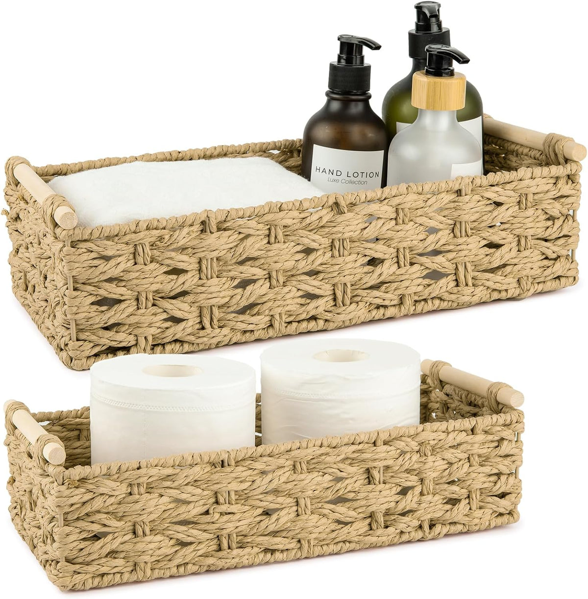 OIAHOMY Toilet Paper Baskets Handmade Paper Rope Decorative Wicker Storage Tank Shelf Cabinet