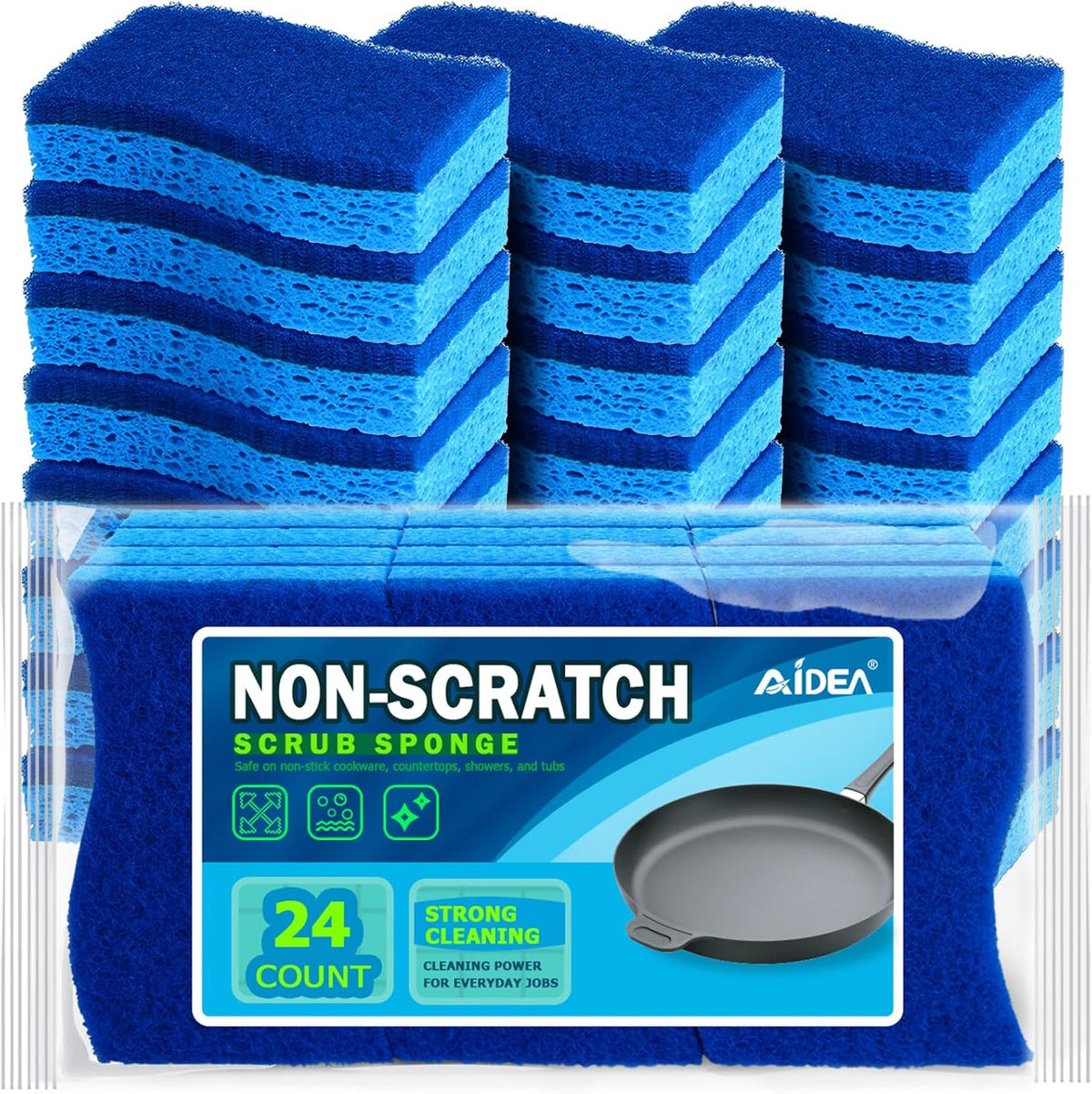 AIDEA Non Scratch Scrub Sponge, 24Count, Sponges for Dishes, Sponges Kitchen, Cleaning Sponge