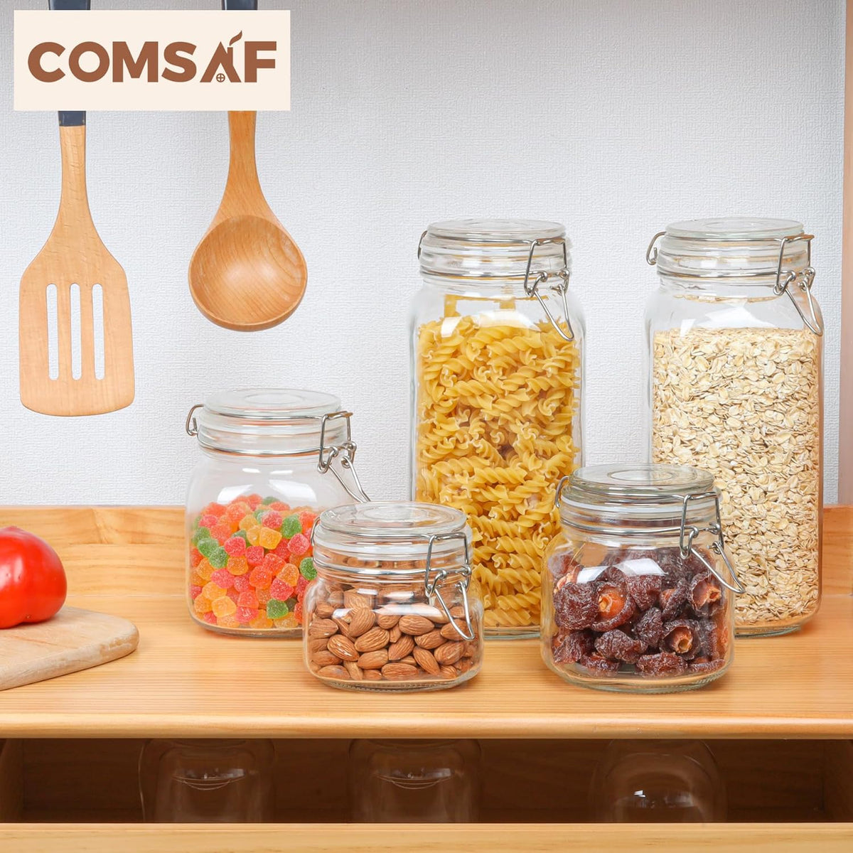 ComSaf Airtight Glass Jars with Lids 78oz Set of 3, Food Storage Canister Square - Storage