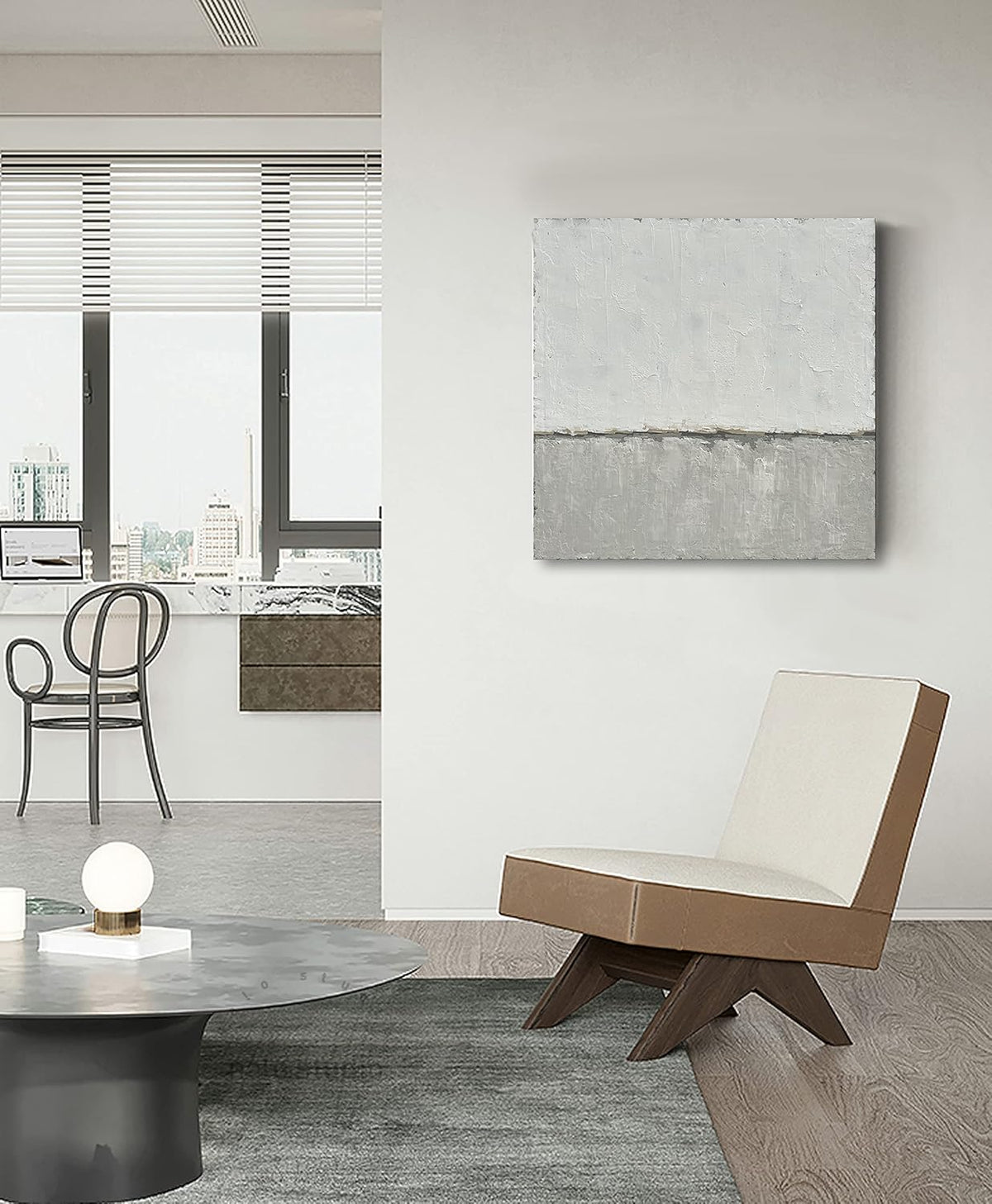NANKAI art Hand-painted abstract canvas wall art featuring a minimalist design in gray White