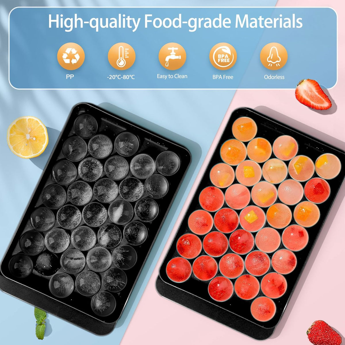 WIBIMEN Ice Cube Tray with Lid and Bin - Round Ice Trays for Freezer with Lid - Ice Cube Trays for