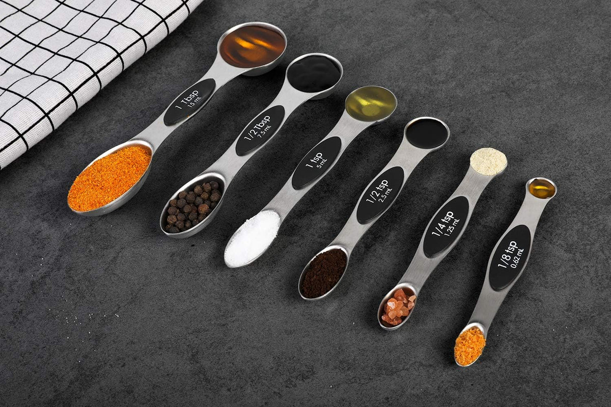 Magnetic Measuring Spoons Set of 6 Stainless Steel Dual Sided Stackable Teaspoon for Measuring Dry