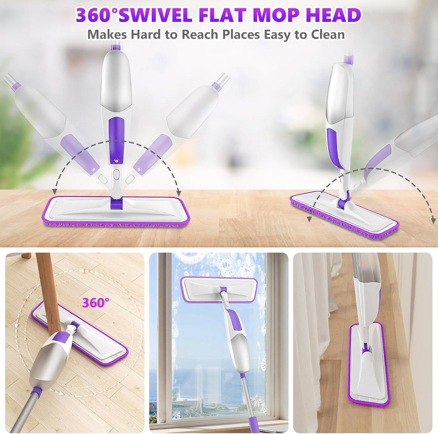 Microfiber Spray Mops for Floor Cleaning - SEVENMAX Dry Wet Floor Mop with Sprayer 3 Washable Pads