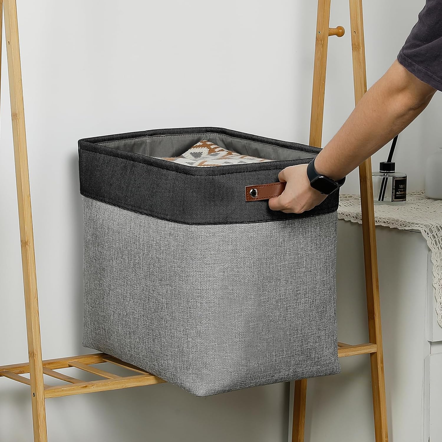 DULLEMELO Grey Storage Baskets for Organizing 3 Pack Fabric Shelf Baskets for Gifts Empty Large
