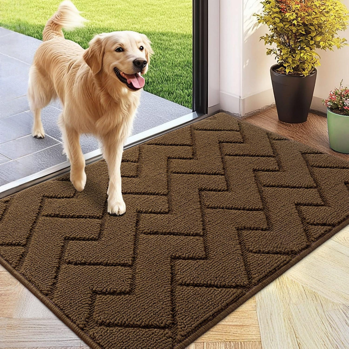 hicorfe Front Door Mat Outside Entrance,24"x35" Absorbent Muddy Dirt Resist Welcome Door Mats