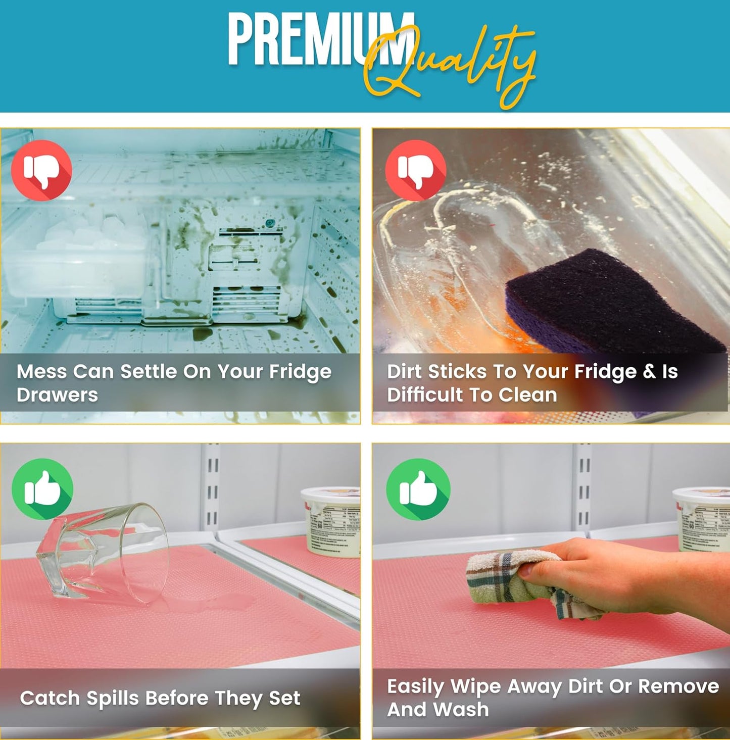 Refrigerator Liners for Shelves (8 Pack) by Linda’s Essentials - Non-Adhesive Shelf or Drawer