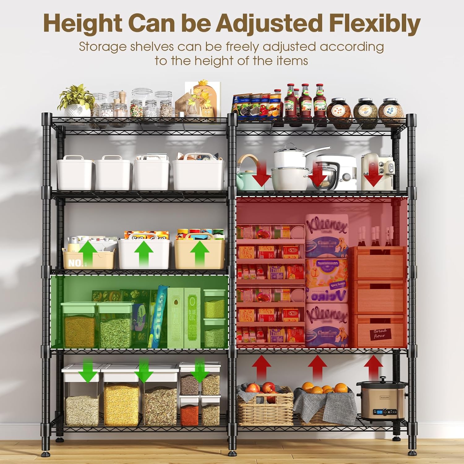 Himimi Storage Shelves-5 Tier Heavy Duty Wire Shelving Unit with Leveling Feet, 1500LBS Adjustable