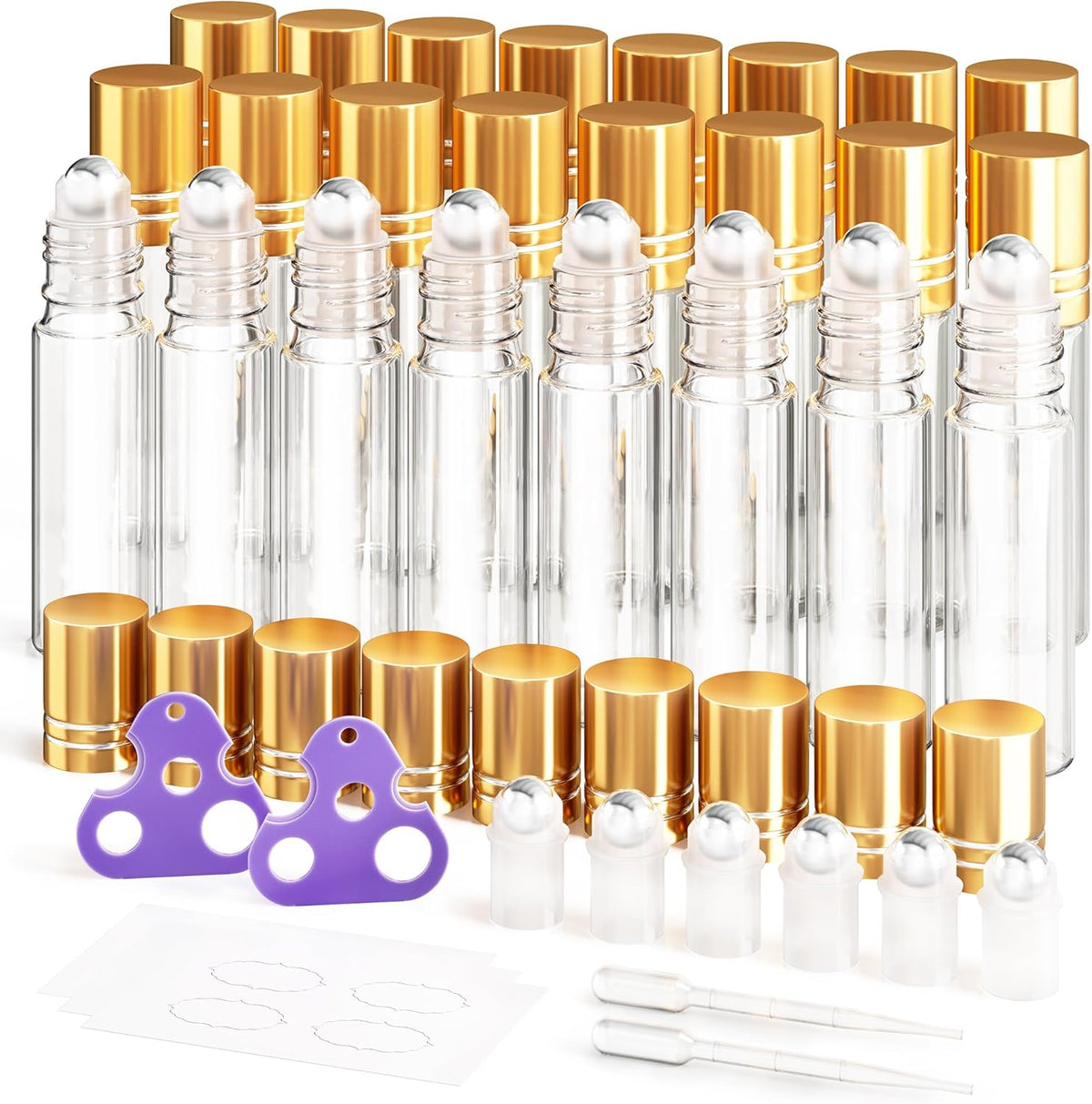 ULG 24-Pack Essential Oil Roller Bottles 10ml, Empty Bottles with Stainless Steel Roller Balls and