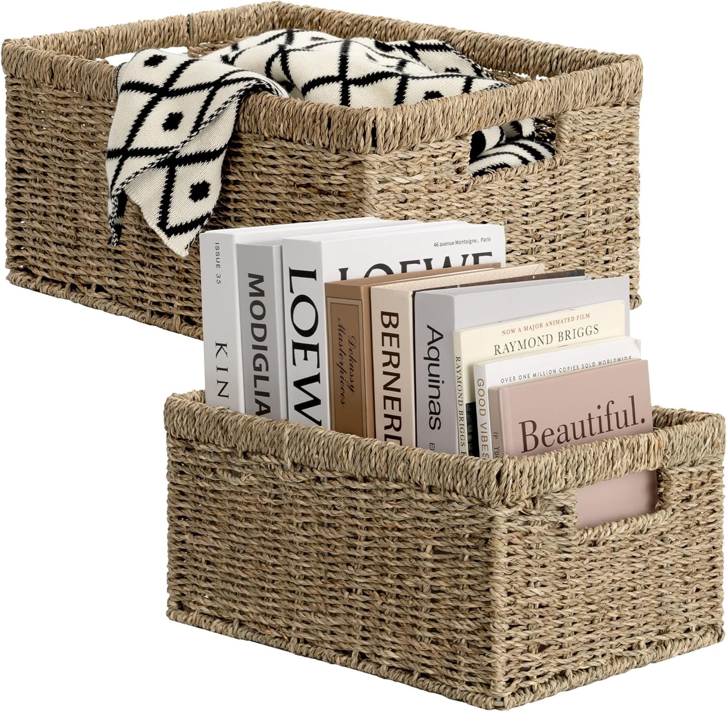 StorageWorks Wicker Storage Baskets, Large and Small Baskets, Handwoven Seagrass Basket for