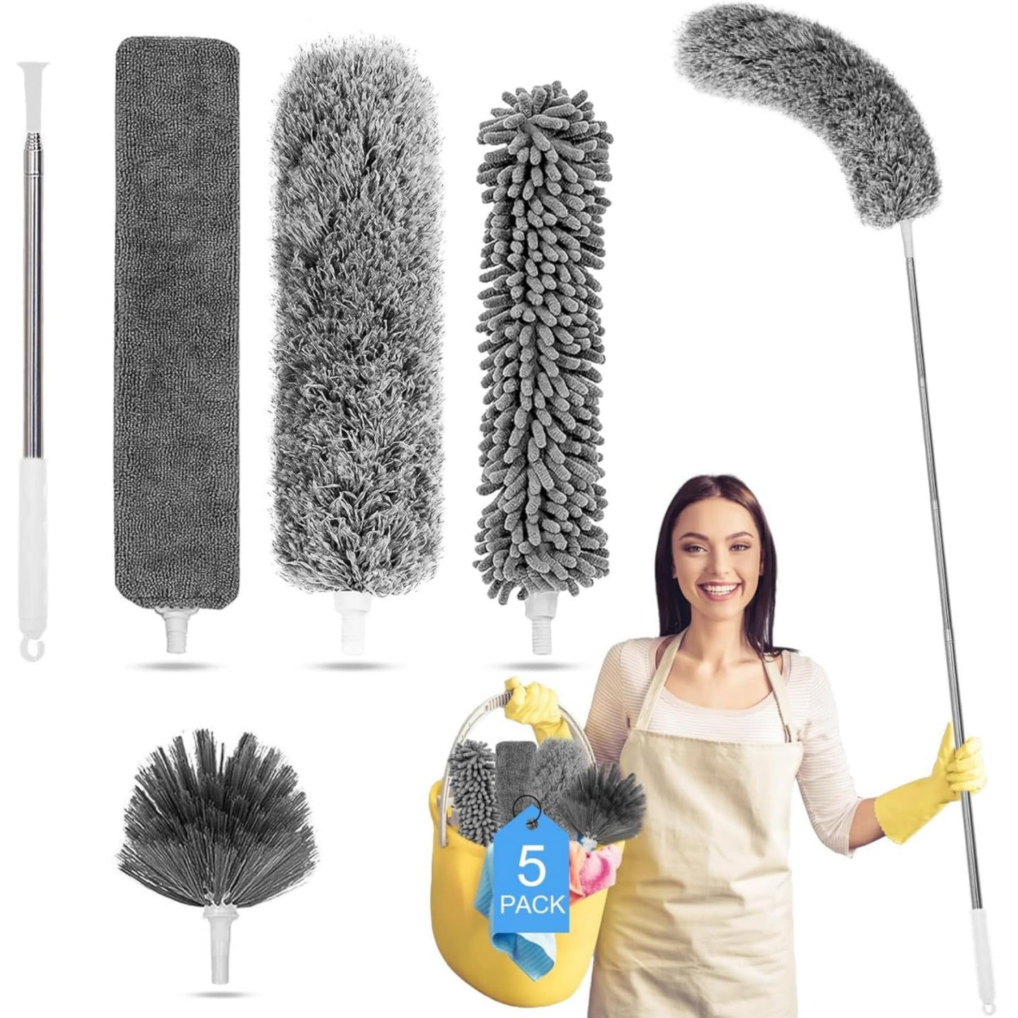 Tiumso Microfiber Feather Duster 5-in-1 Kit, Dusters for Cleaning, Duster with Extension Pole 100