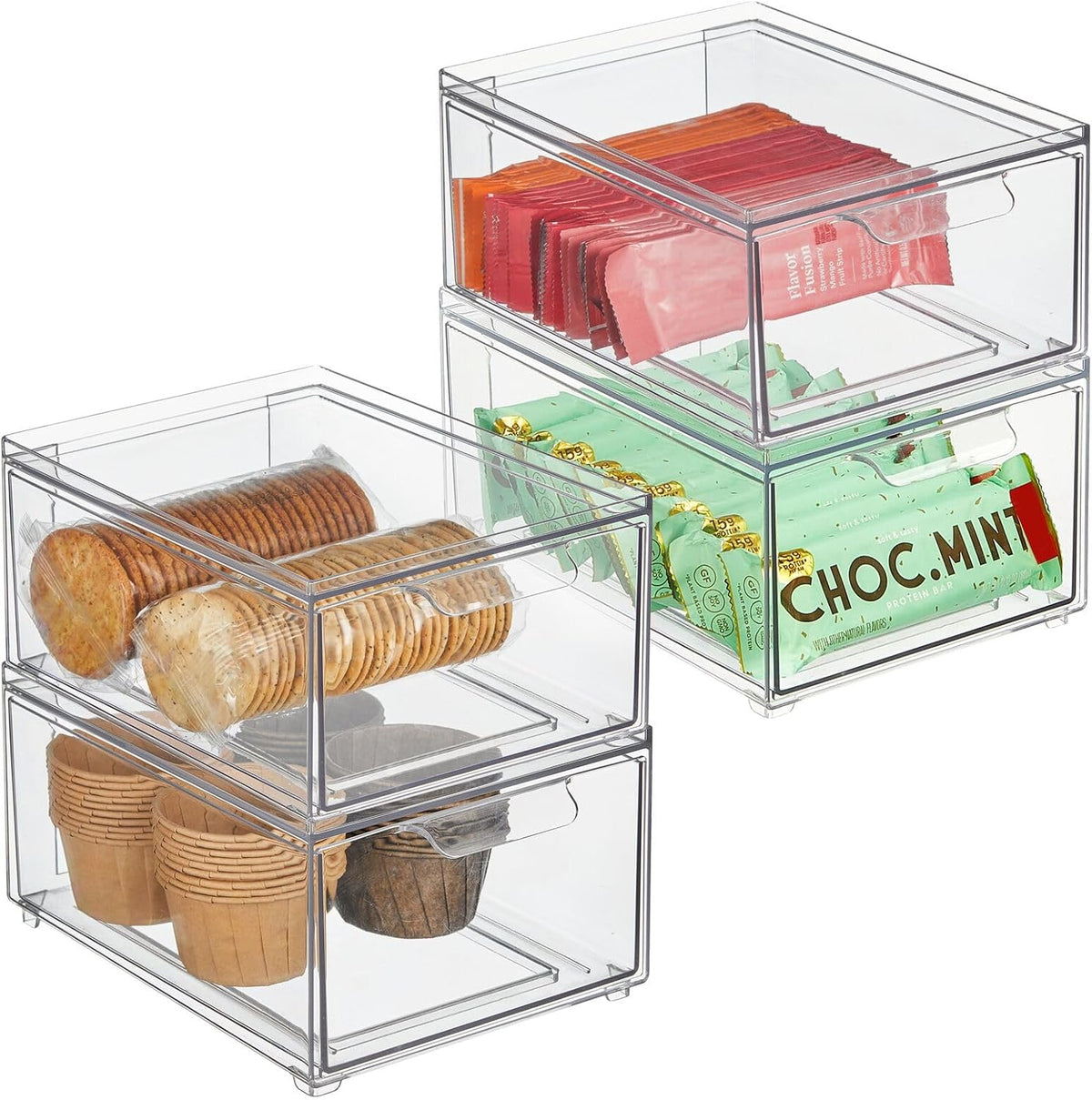 mDesign Stackable Storage Containers Box with Pull-Out Drawer - Stacking Plastic Drawers Bins for