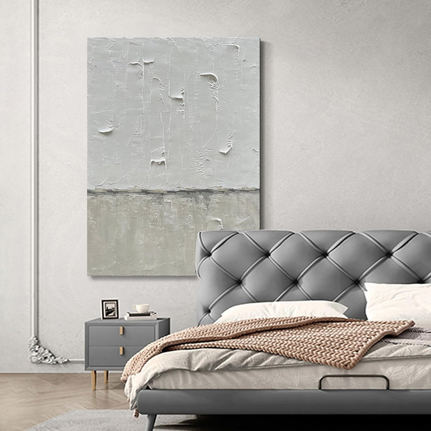 NANKAI Hand Painted Grey and White art Canvas Paintings Minimalist Abstract Oil Painting Wall Art