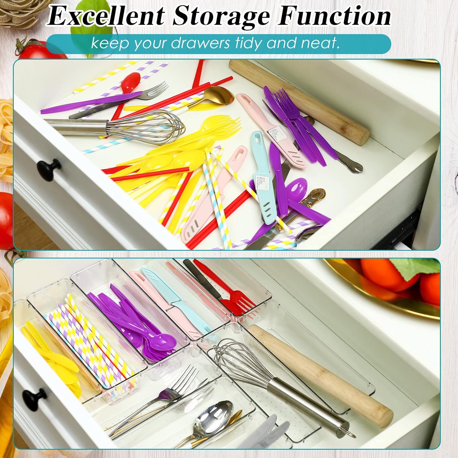 Maitys 12 Pcs Vanity Drawer Organizer 9 x 3 x 2 Inches Clear Plastic Utensil Organizers Kitchen
