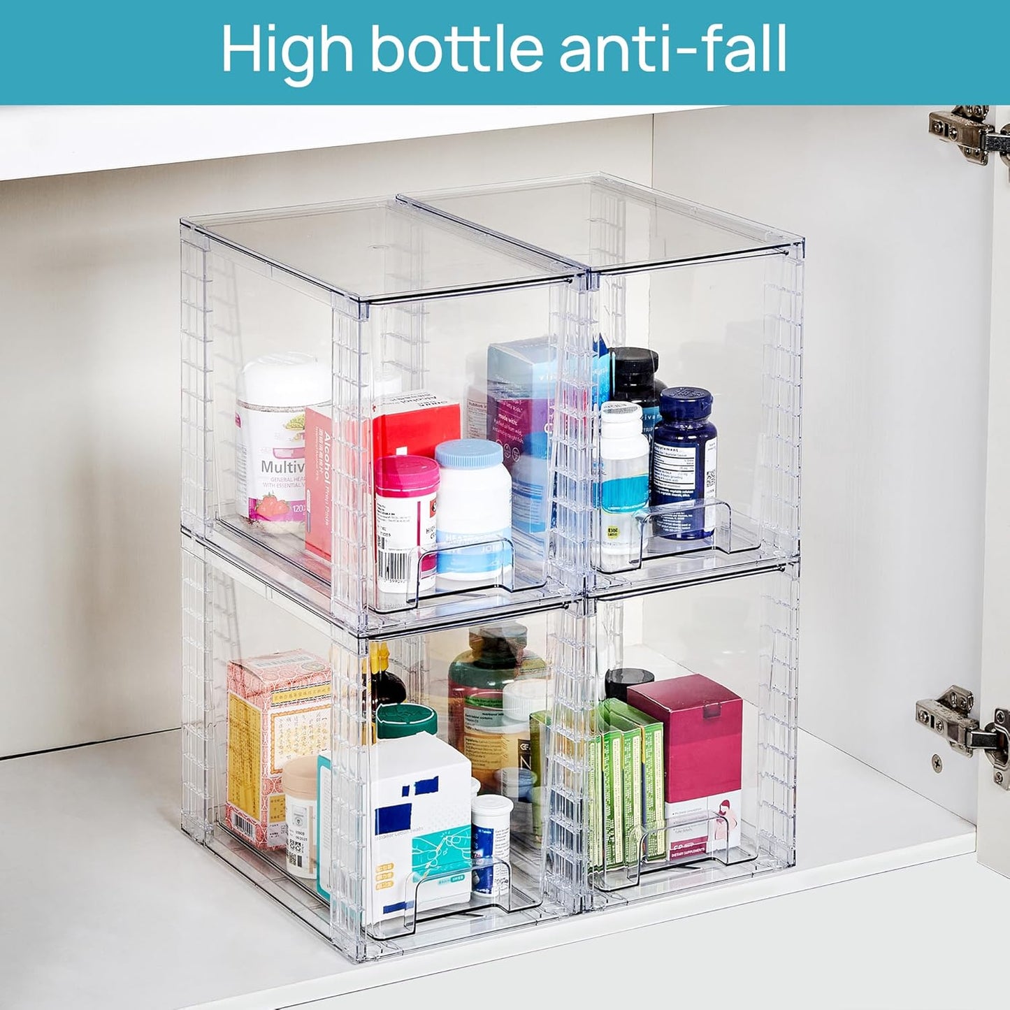 Vtopmart 4 Pack Clear Stackable Storage Drawers,9.7" High Plastic Organizers Bins for Skincare