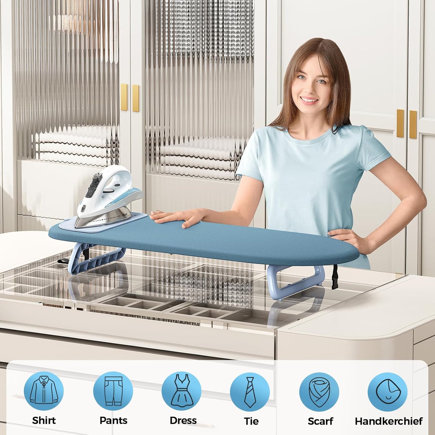 KINGBOARD Tabletop Ironing Board, Small Ironing Board with Iron Mat, Foldable Mini Iron Board, Easy