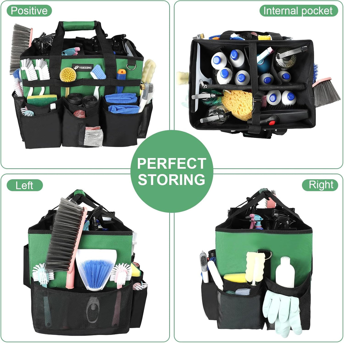 Large Rolling Cleaning Caddy Bag with Wheels, Cleaning Bag with Detachable Trolley, Cleaning Bags