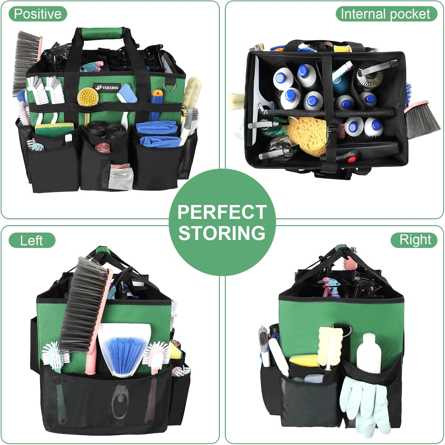 Large Rolling Cleaning Caddy Bag with Wheels, Cleaning Bag with Detachable Trolley, Cleaning Bags