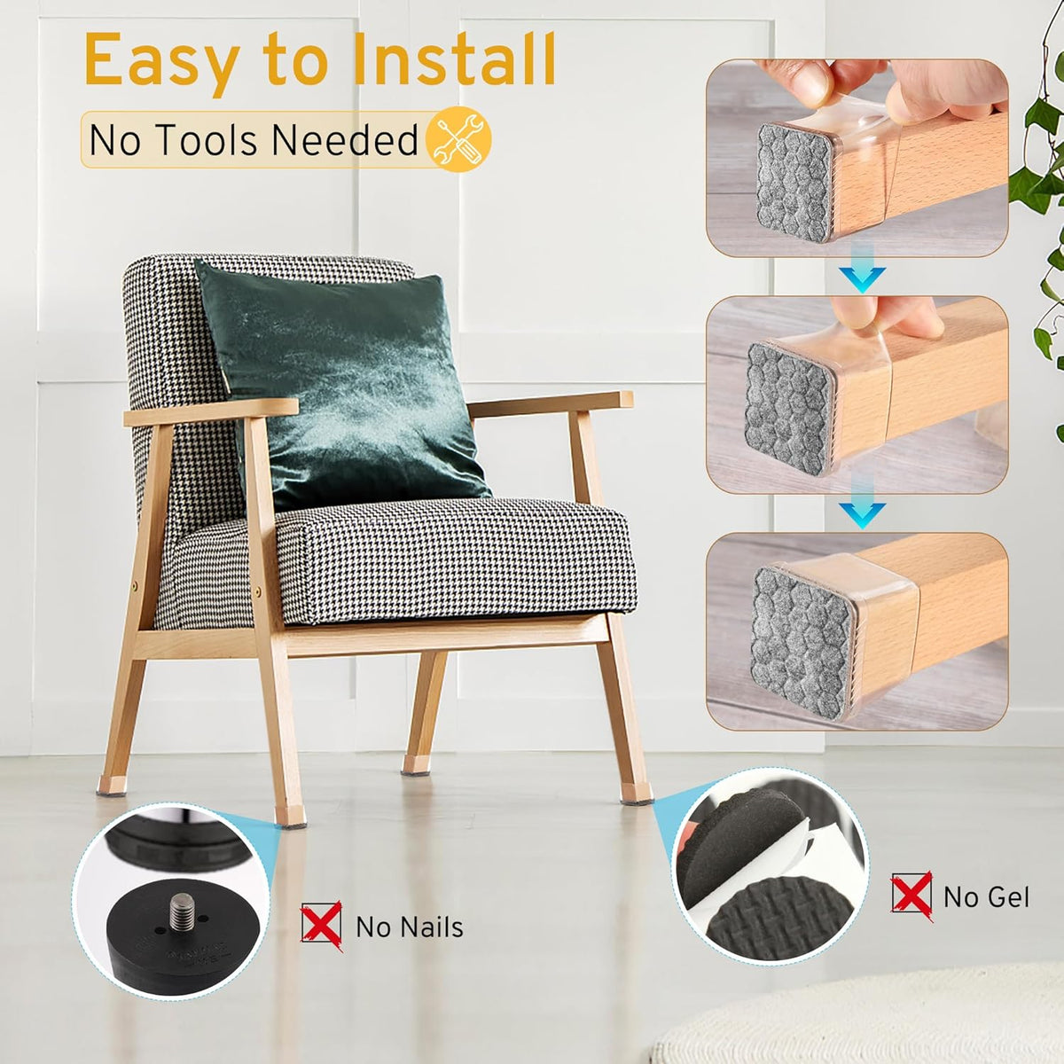 24PCS Square Chair Leg Floor Protectors, Furniture Sliders, Chair Leg Protectors for Hardwood