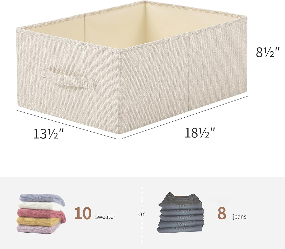Linen Folding Storage Bins, 3 Pack Large Storage Baskets, Washable, Clothing Storage Bins with