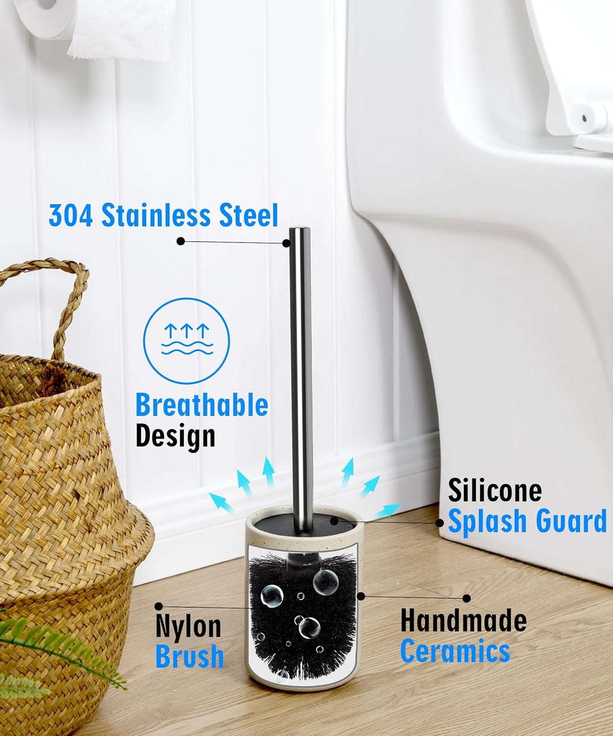2 Pack Toilet Bowl Cleaning Brush Set for Bathroom, No Assembly and No Scratching Toilet Bowl, 304