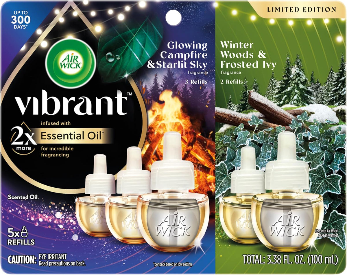 Air Wick Plug In Vibrant Scented Oil, Campfire + Winter Woods, Air Fresheners for Home Long