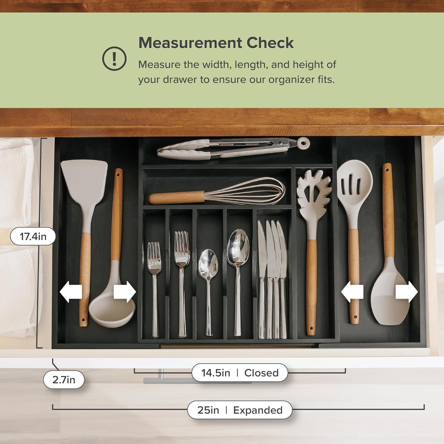 KitchenEdge Premium Silverware, Flatware and Utensil Organizer for Kitchen Drawers, Food-Safe