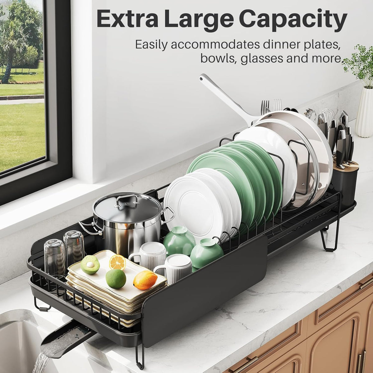 Large Dish Drying Rack - Expandable (19.3" to 29.4") Dish Rack for Kitchen Counter, Stainless Steel