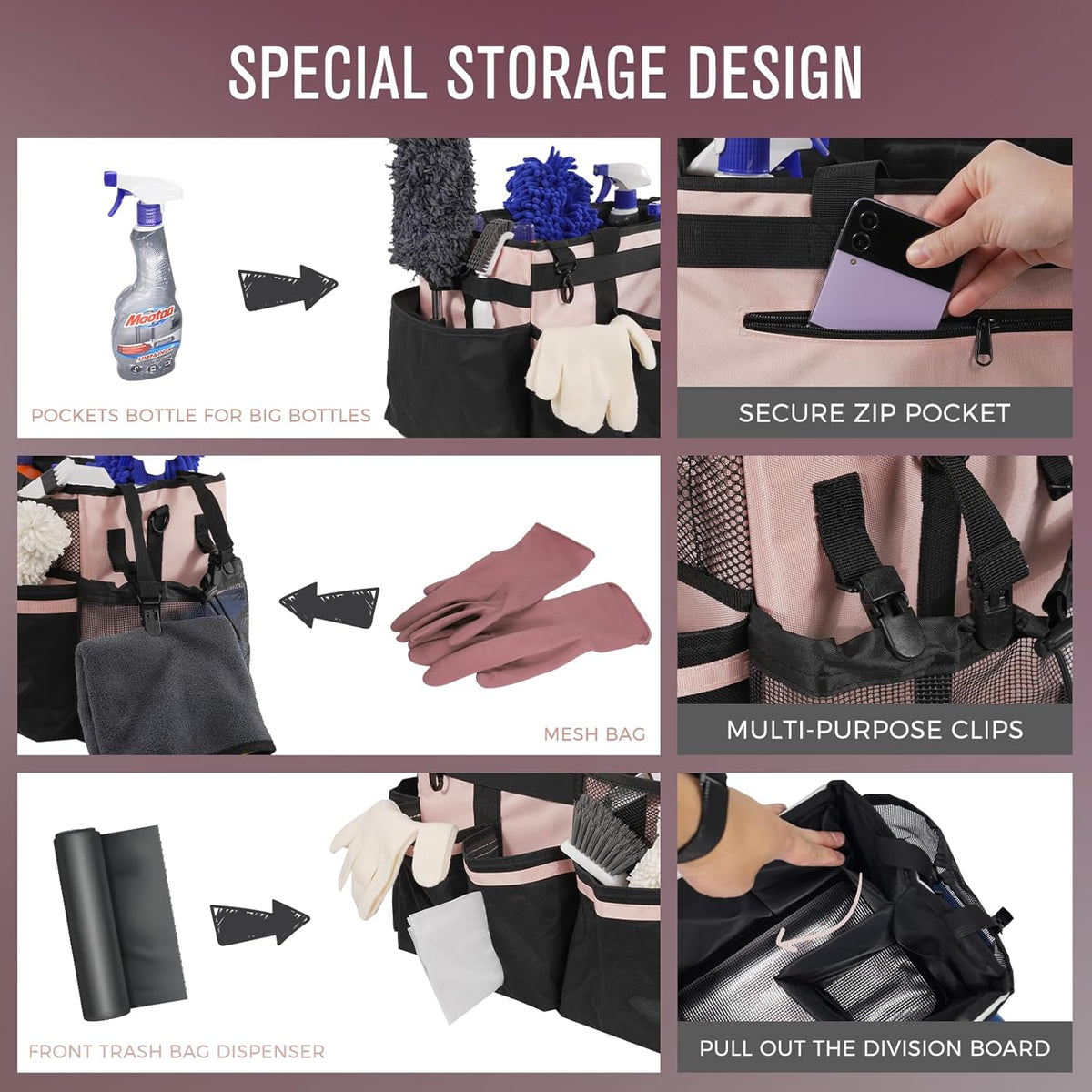 Wearable Cleaning Caddy, Cleaning Caddy Supplies Organizer with Handle & Shoulder Straps for