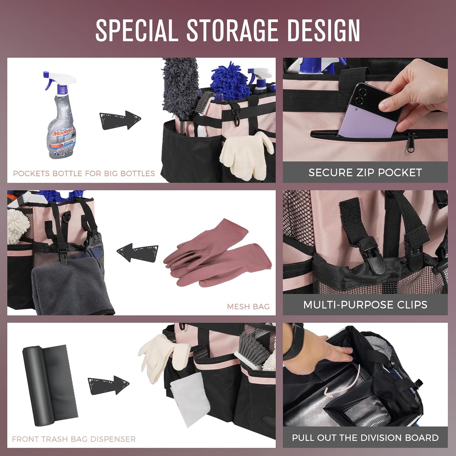 Wearable Cleaning Caddy, Cleaning Caddy Supplies Organizer with Handle & Shoulder Straps for