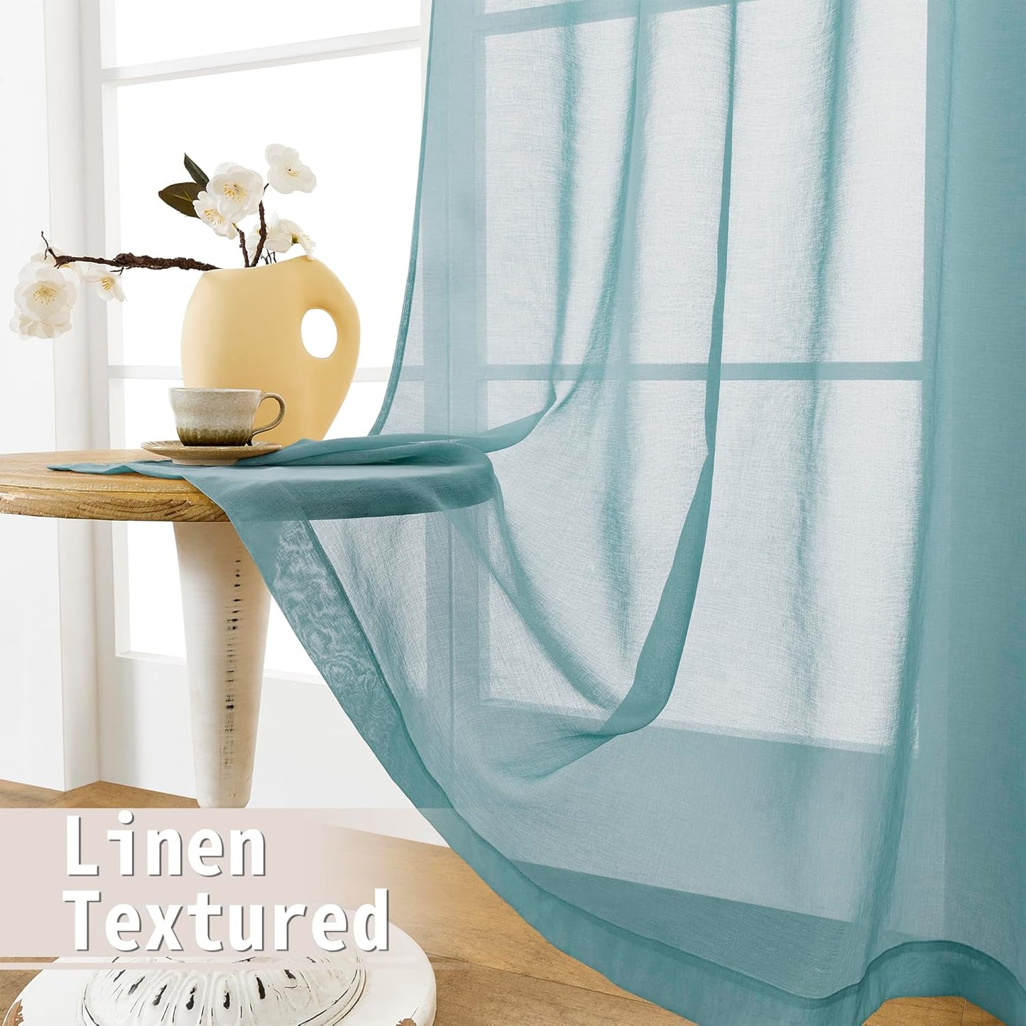 Tollpiz Short Sheer Door Curtain Closet Linen Textured Curtain Sheers Doorway Light Filtering Voile