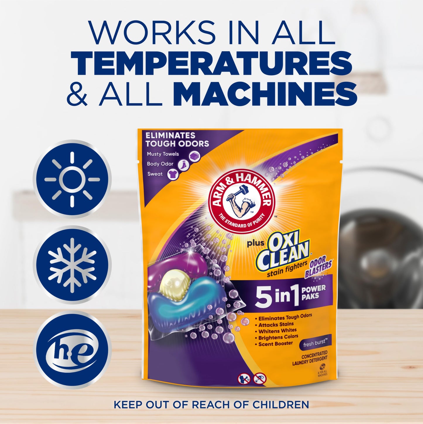 ARM & HAMMER Plus OxiClean With Odor Blasters Laundry Detergent Pak, 72 Ct