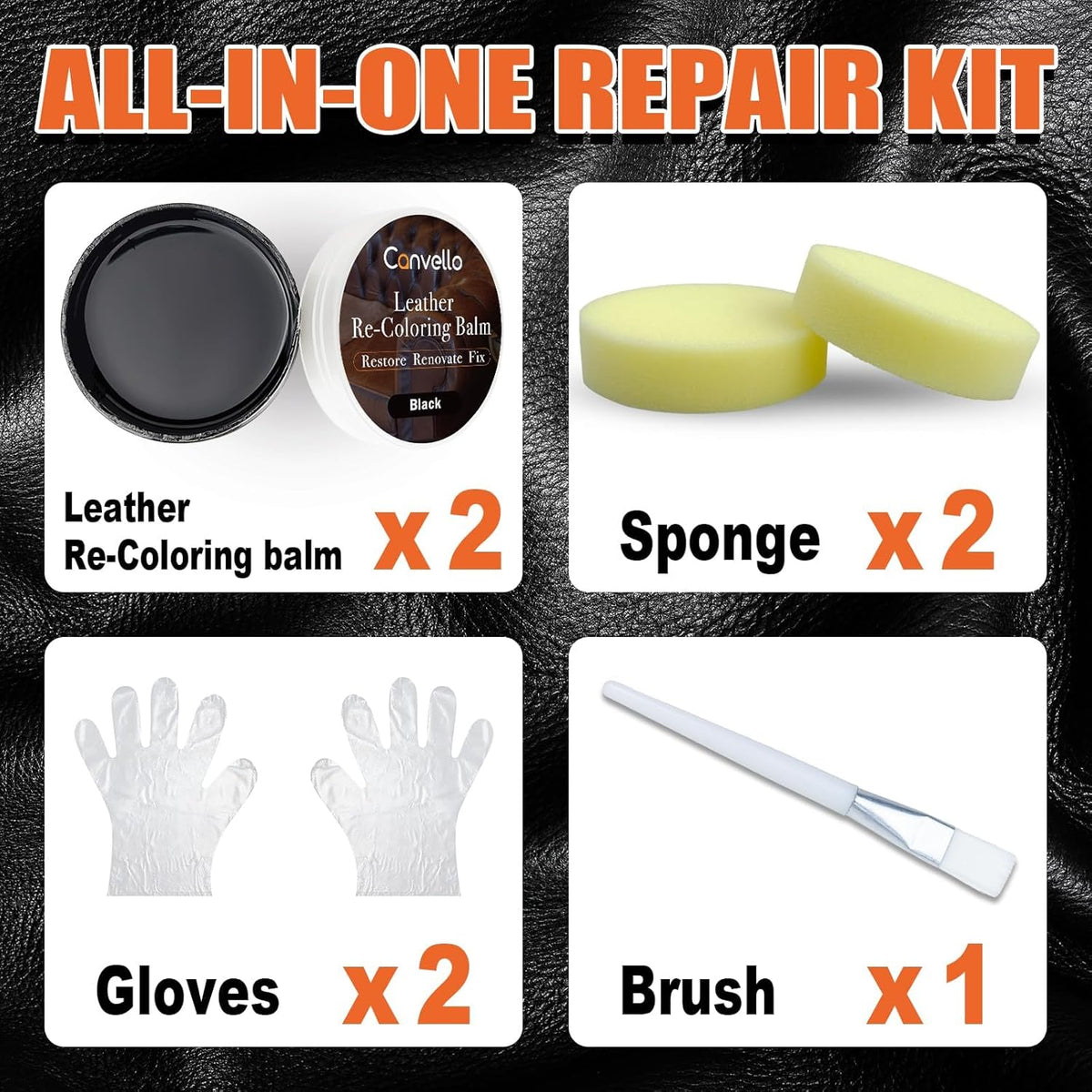 Black Leather Repair Kit, Black Leather Recoloring Balm, Leather Dye - Restore & Renew Scratch