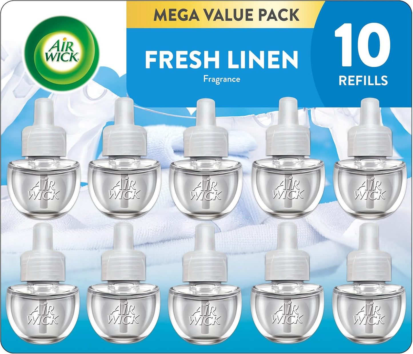 Air Wick Plug in Scented Oil Refill, 10ct, Fresh Linen, Air Freshener, Essential Oils, Eco Friendly