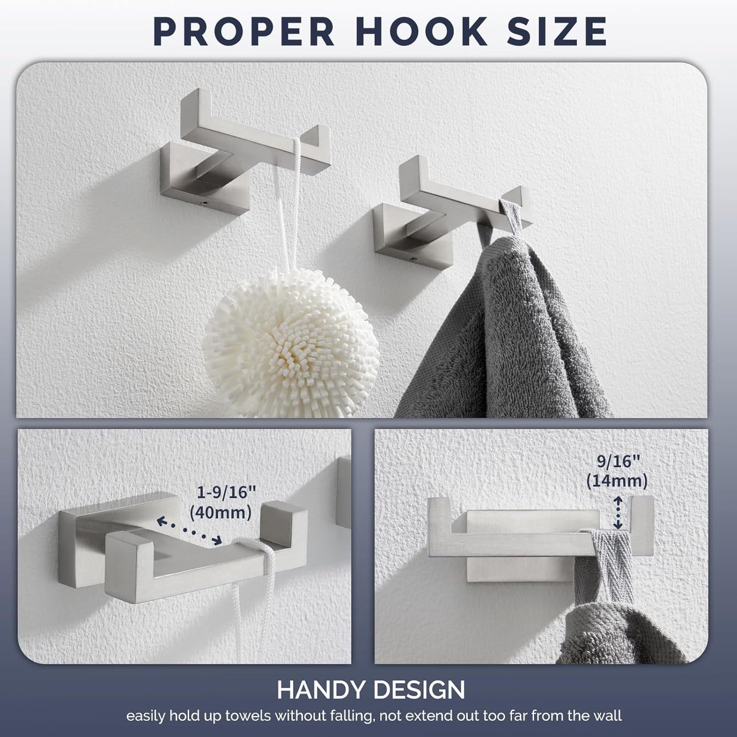 Angle Simple Bathroom Double Hook 2 PCS, SUS304 Stainless Steel Hand Towel Holder, Bath Towel