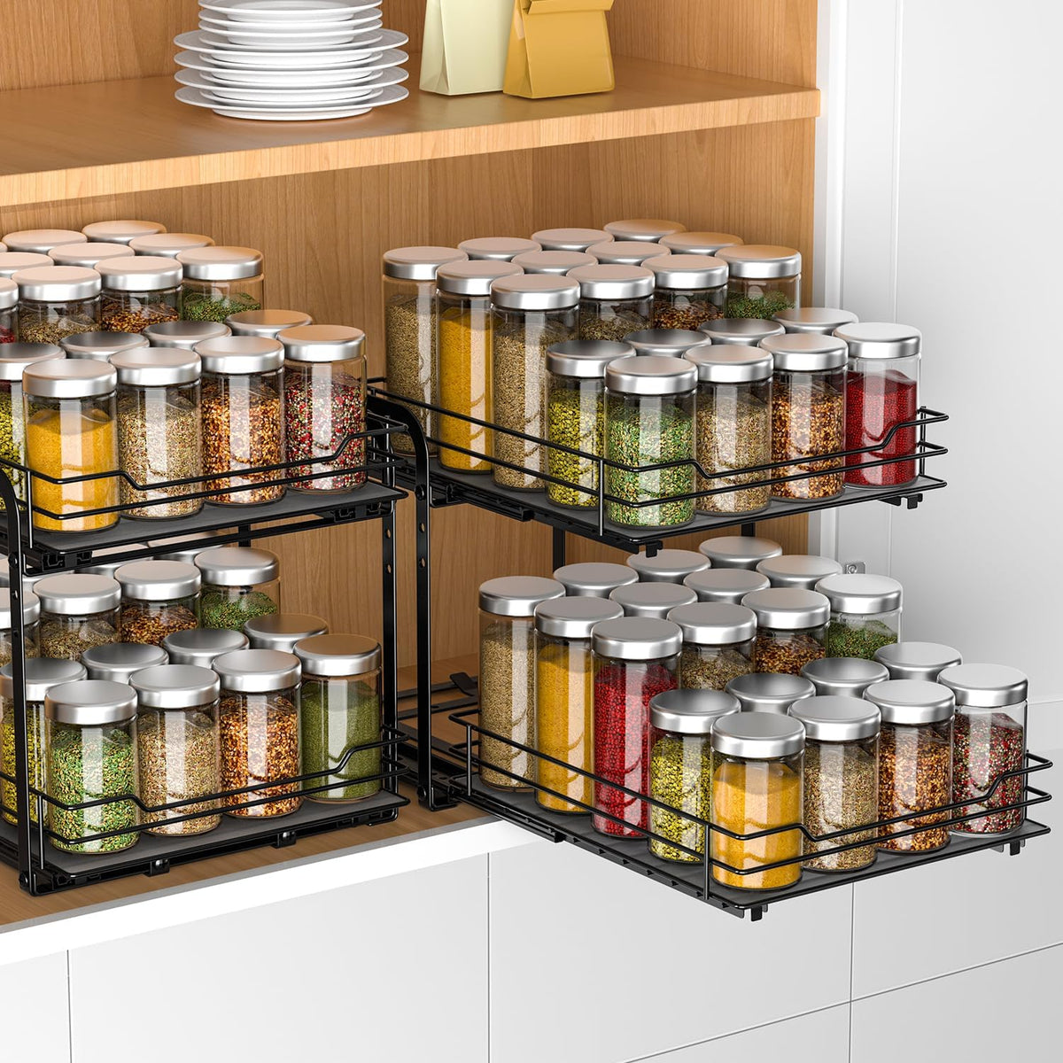RCHYFEED Spice Rack Organizer for Cabinet, 2 Tier Pull Out Spice Racks for Inside Cabinets &