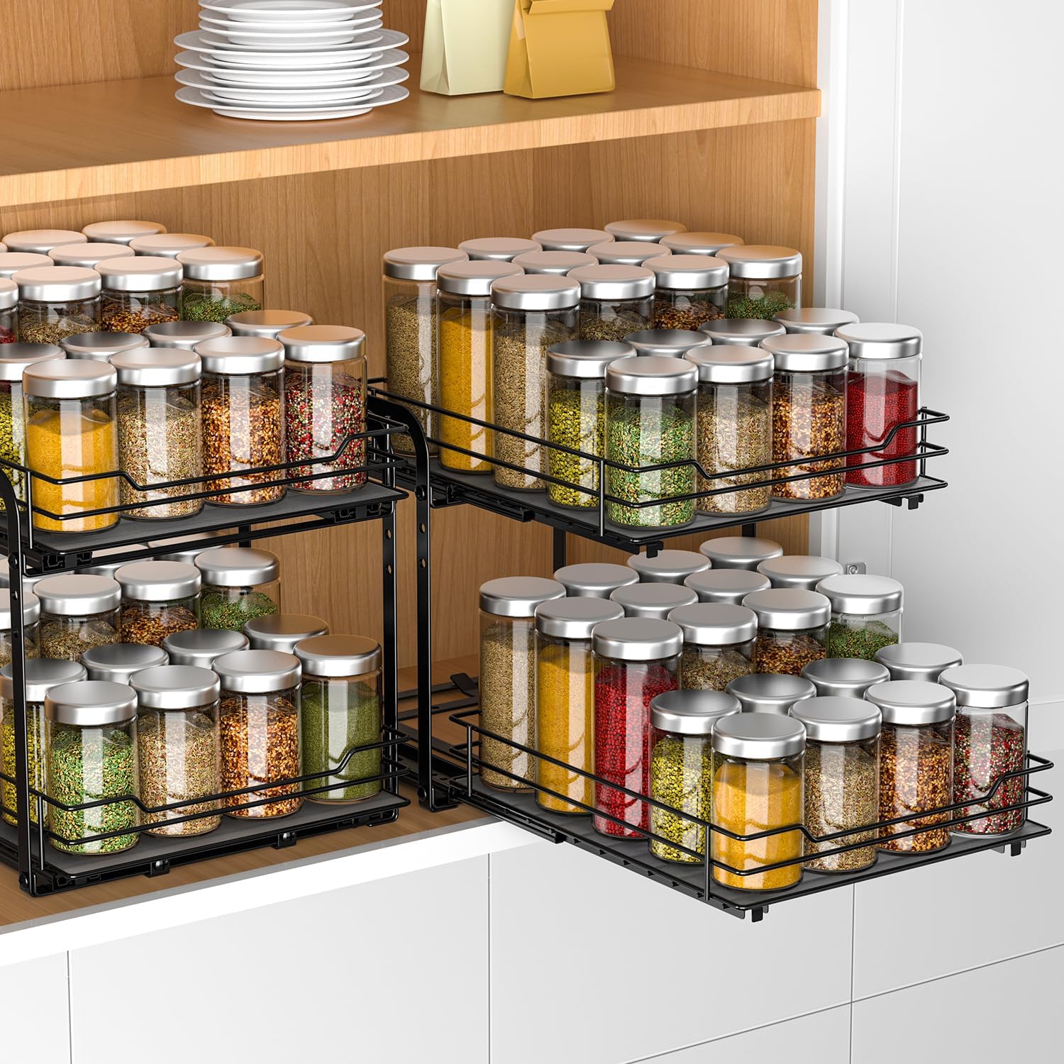 RCHYFEED Spice Rack Organizer for Cabinet, 2 Tier Pull Out Spice Racks for Inside Cabinets &