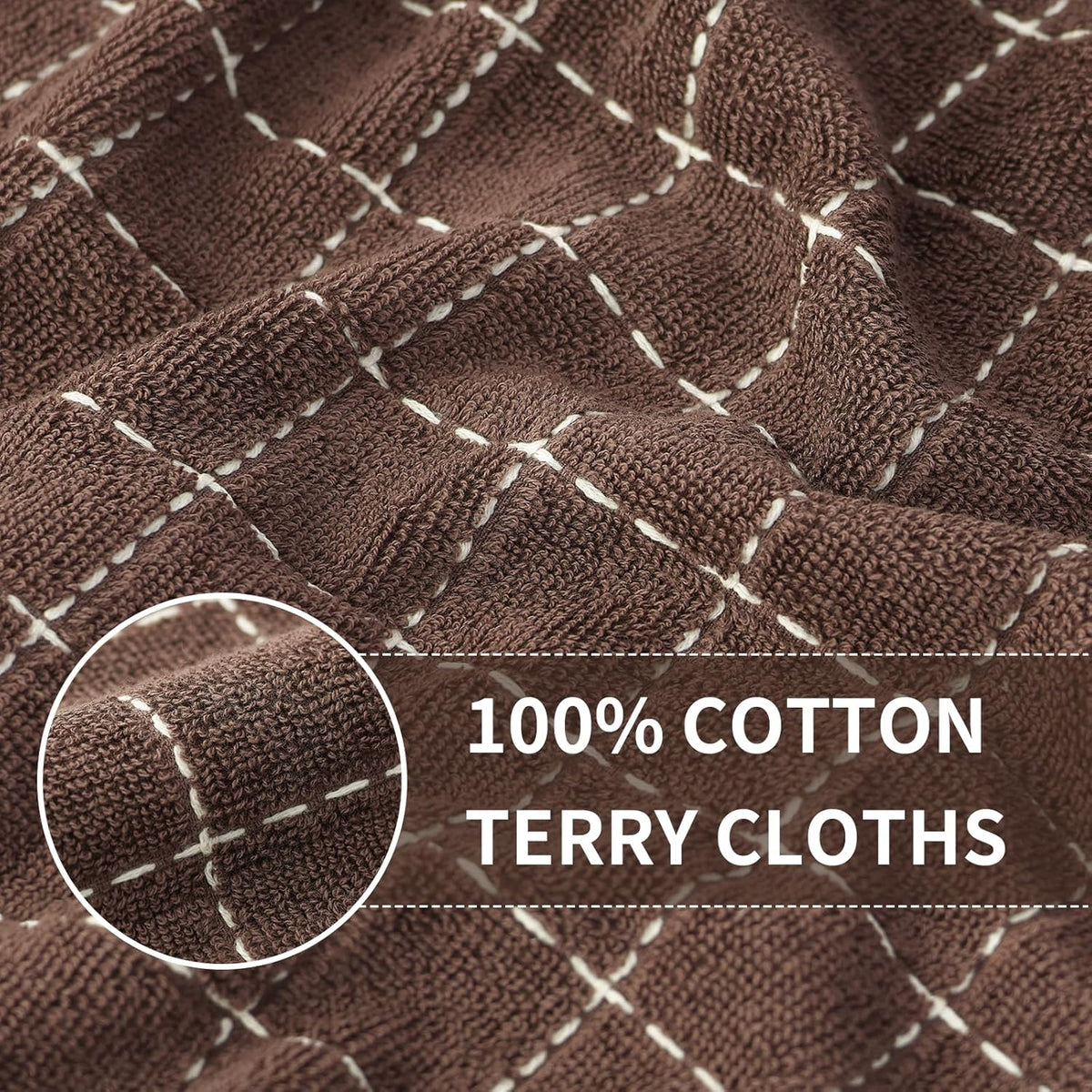 Homaxy 100% Cotton Terry Kitchen Towels(Brown, 13 x 28 inches), Checkered Designed, Soft and Super