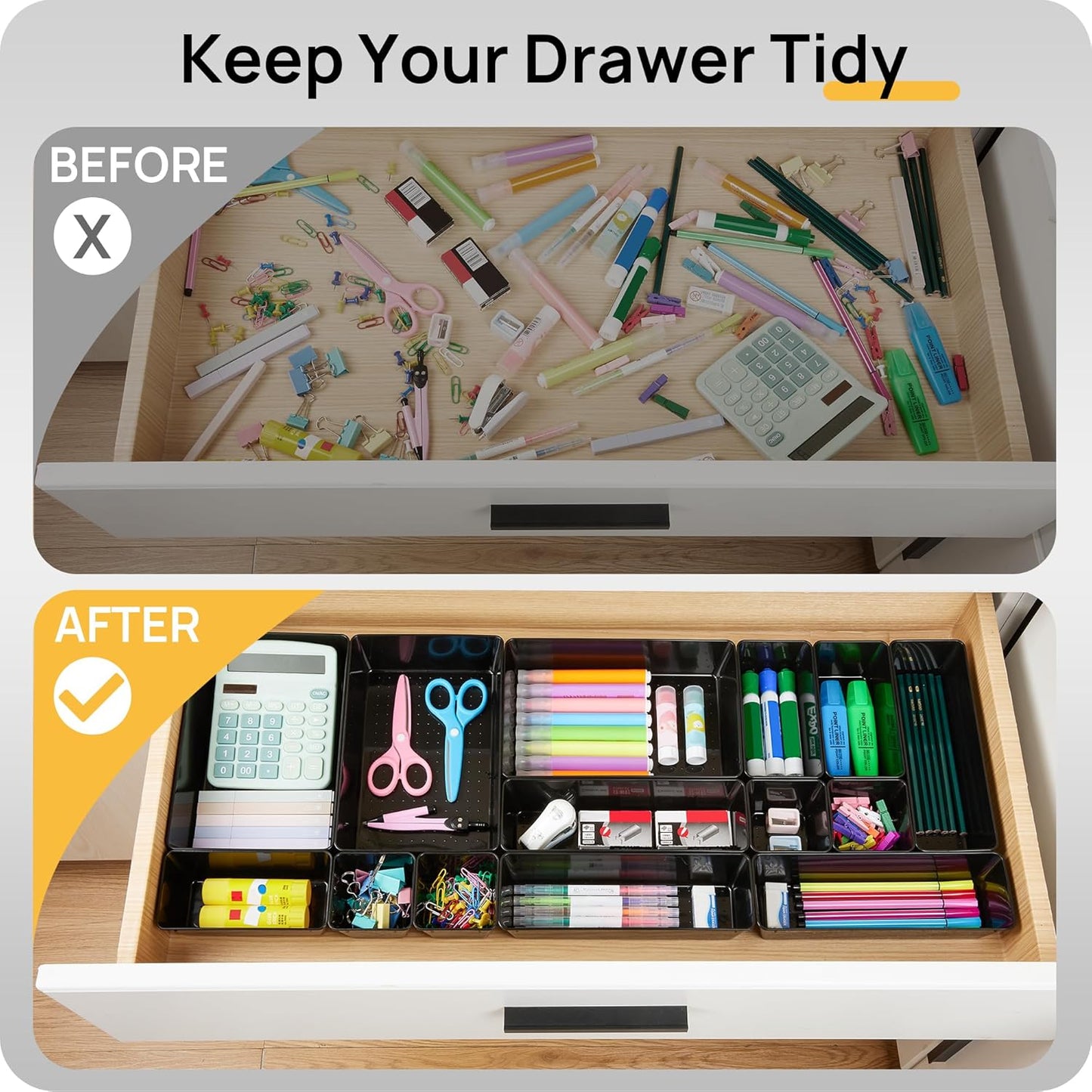 Vtopmart 25 PCS Office Desk Drawer Organizers Set, 4-Size Versatile Plastic Drawer Organizer Trays