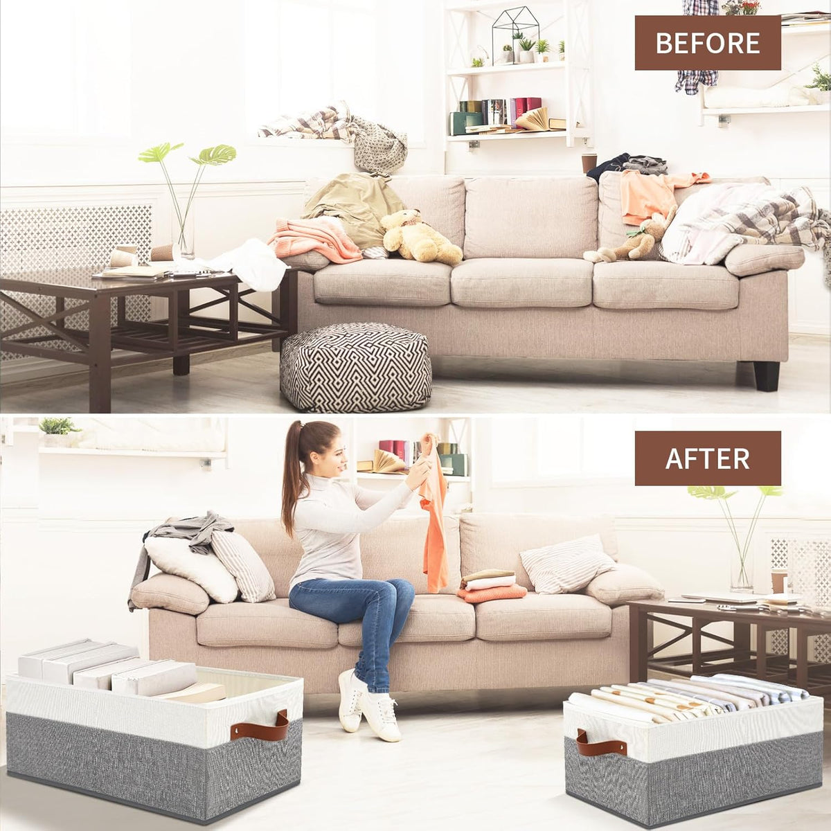 3 Pack Large Capacity Storage Bins Closet Organizer for Shelves, Fabric Closet Storage Baskets