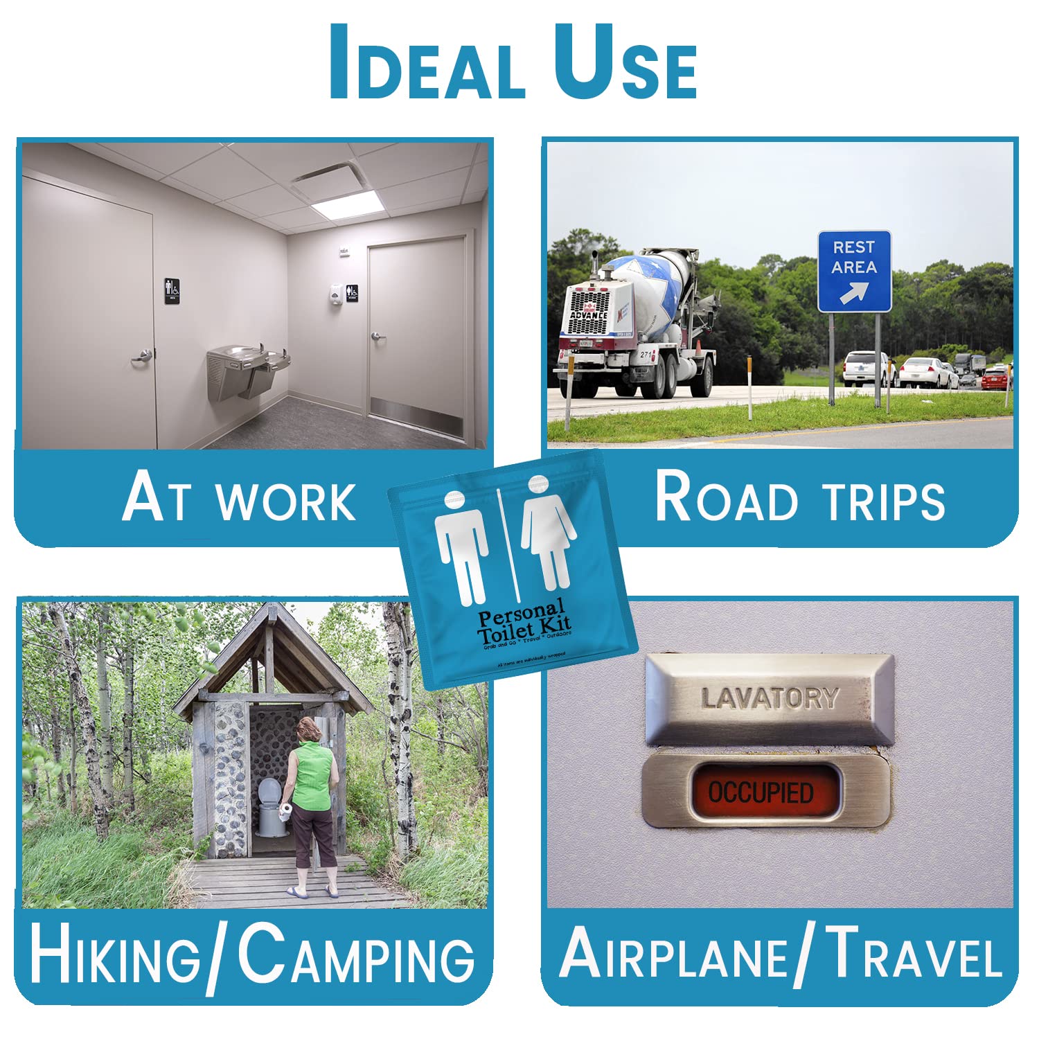 Personal Toilet Kit To Go – 10 Pack | Disposable Public Restroom Kit | Individually Wrapped for