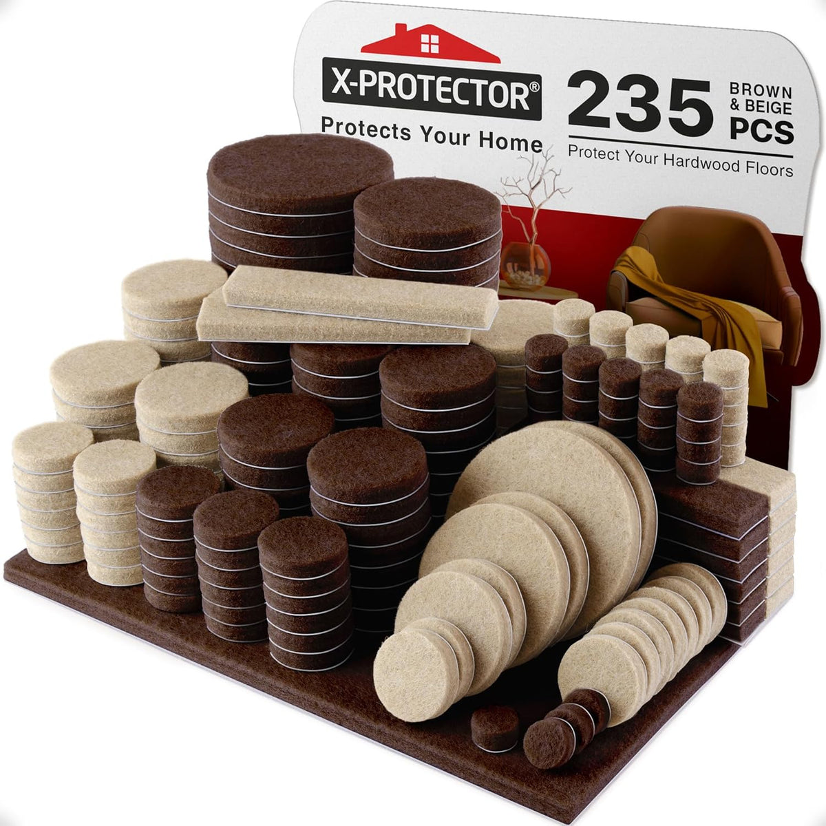 235 pcs Felt Furniture Pads Brown & Beige X-Protector! Huge Quantity of Furniture Pads for Hardwood