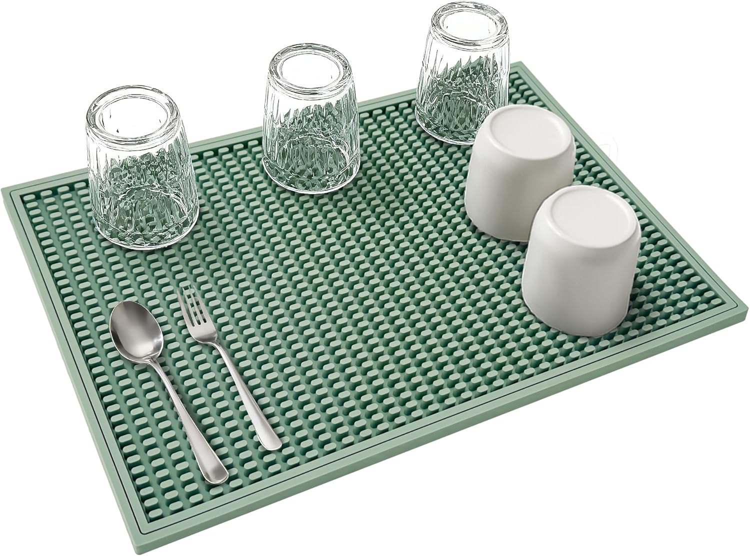 Dish Drying mat - 18" x 12" Green Silicone Drying mat, Kitchen Counter Dish Drying mats,Rubber Dish