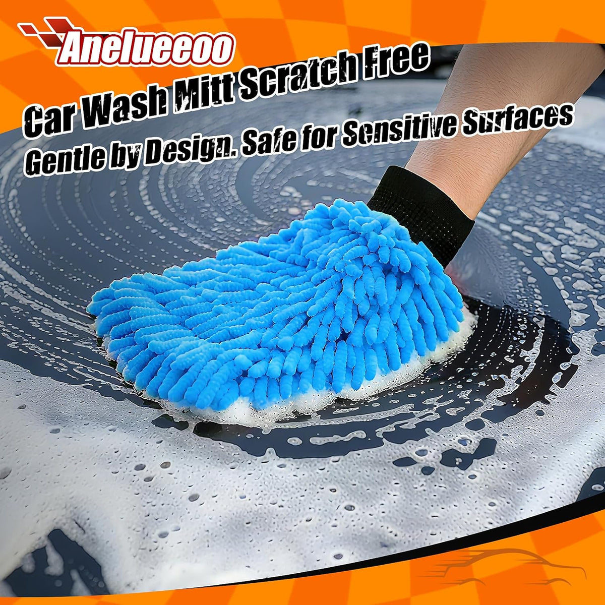 Car Wash Mitt Microfiber, Premium Chenille Microfiber Wash Car Mitts Sponge Scratch Free &