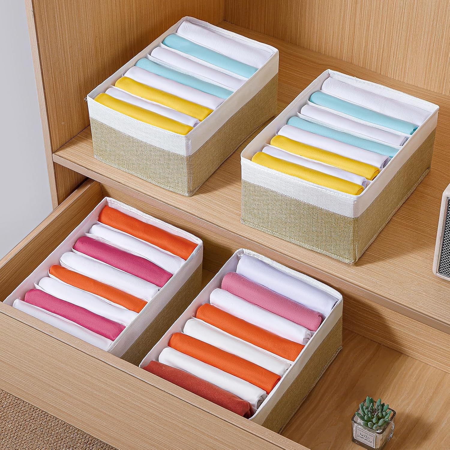 4 Packs T-shirt Drawer Organizers for Clothing,8 Grids Compartment Wardrobe Storage Box, Washable