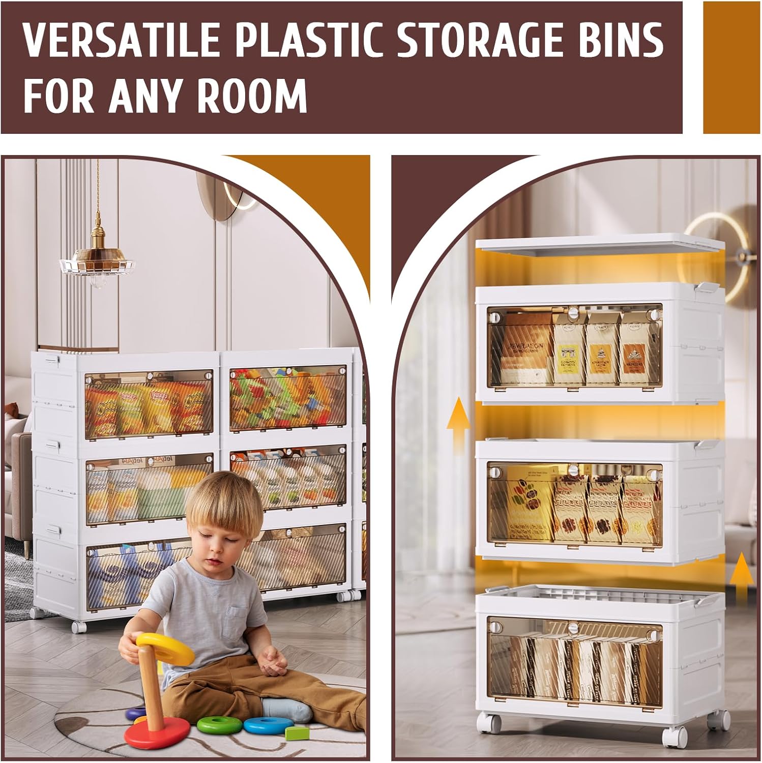 QudraKast 3-Tier Stackable Plastic Storage Bins - 67QT Stackable Storage Bins - Closet Organization