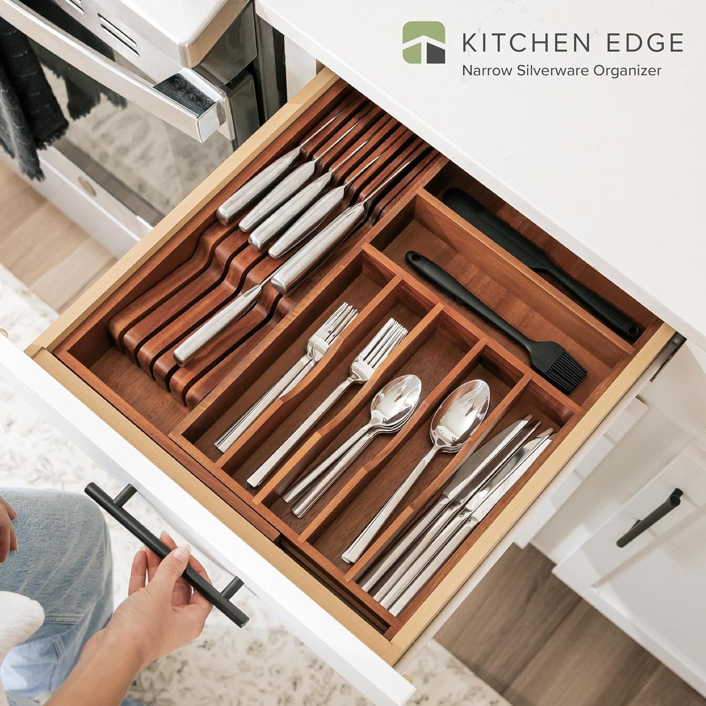 KitchenEdge Premium Silverware, Flatware and Utensil Organizer for Kitchen Drawers, Food-Safe