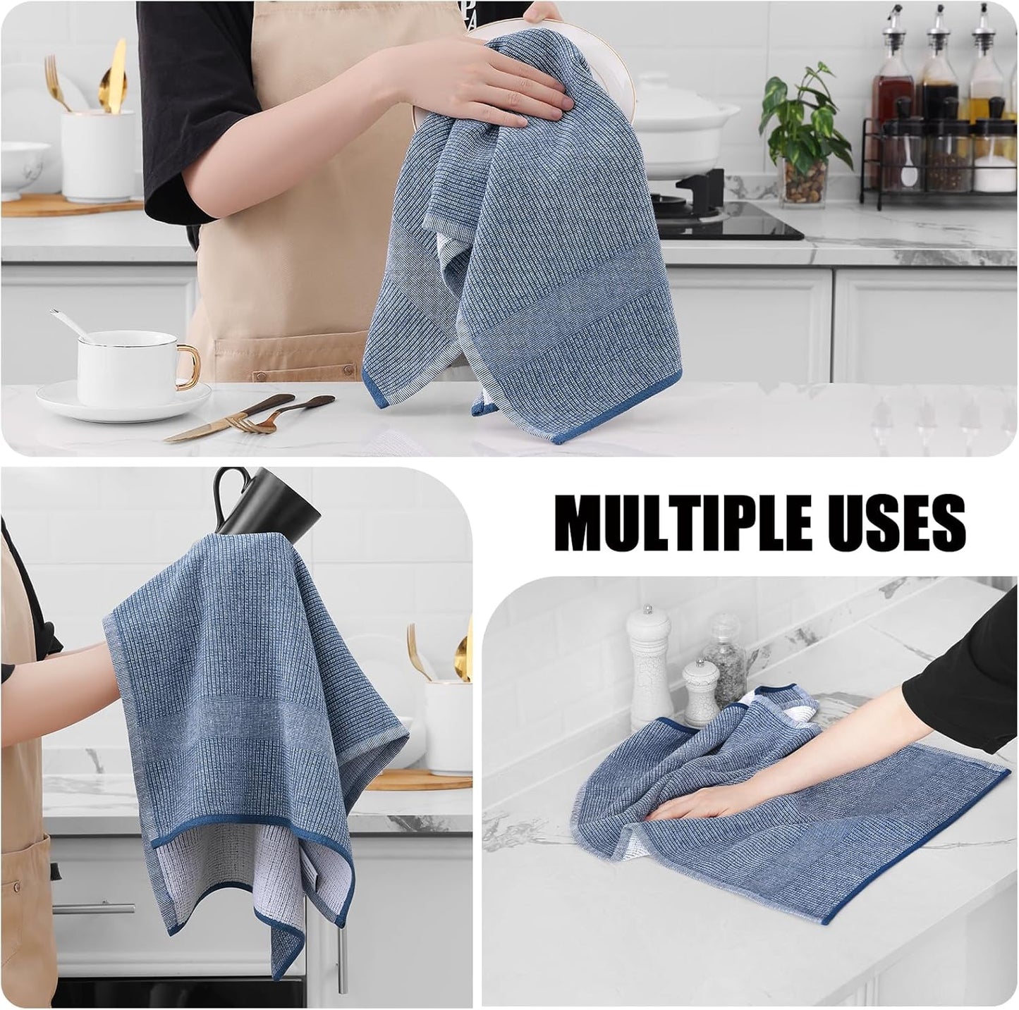 Homaxy Premium Kitchen Towels(18”x 28”, 12 Pack), Large Cotton Kitchen Hand Towels, Flat and Terry